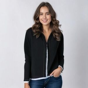 NIC+ZOE Black Fringe Open Front Long Sleeve Knit Cardigan Women S Excellent